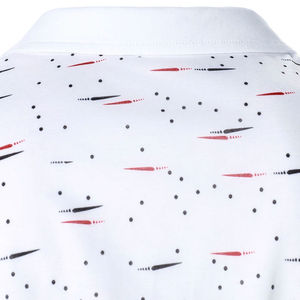 Polo à manches courtes blanc pour homme avec imprimé à pois rouges et noirs, tissu Oxford décontracté, design respirant - Product Image 5