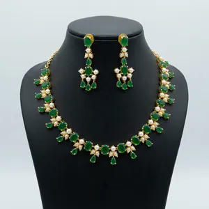 <b>Gold</b> Plated Jade and Imitation Pearl Necklace and Earring <b>Set</b> Women's Classic Oval Cut Wedding <b>Jewelry</b> <b>Sets</b> - Product Image 6