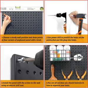 HUHOLE - Juego de 4 Organizadores de Pared de Hierro con Panel Perforado, Color Negro, Multifuncionales, Forma Rectangular, para Oficina - Product Image 6