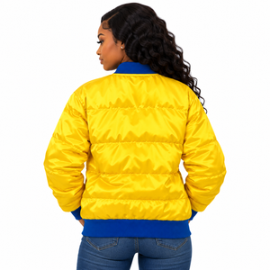 Chaqueta Acolchada Tipo Bomber para Mujer, Color Amarillo y Azul, con Letras Bordadas, Abrigo de Invierno Cálido y Acolchado - Product Image 3
