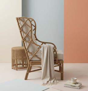 Modern Scandinavian Design Natural Rattan <b>Dining</b> Chair High Back Woven Wicker Accent <b>Armchair</b> Removable Cover Thick Tufted - Product Image 2