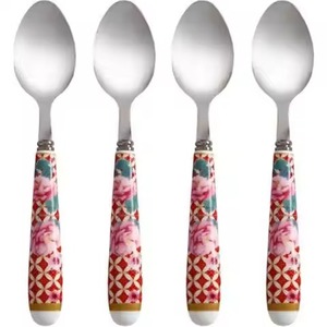 Ensemble de couverts de table haut de gamme 5 pièces en acier inoxydable avec manche rond imitation marbre blanc et doré pour mariage et réceptions - Product Image 2
