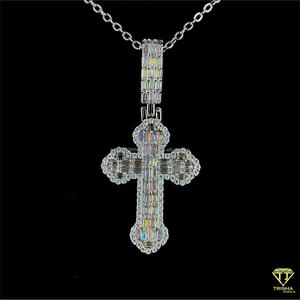 Iced Out Cross Pendant Necklace in 925 Sterling <b>Silver</b> with VVS Moissanite Diamond Luxury Hip Hop Jewelry - Product Image 4