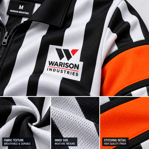 Custom Adult Ice Hockey <b>Referee</b> Jersey Long Sleeve 100% Polyester Solid Mesh Black White Orange Armbands OEM Manufacturer - Product Image 5