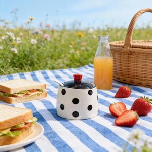 Elegante Tarro de Almacenamiento con Tapa y Diseño de Puntos, Acabado Glaseado Liso, Organizador Compacto para Encimera, Elegante Contenedor para Despensa - Product Image 3