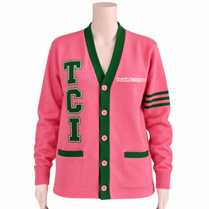   Pulls à col en V personnalisés avec lettres et logos pour les sororités/fraternités/écoles/collèges/universités, cardigans tricotés unisexes - Product Image 1