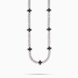 Luxury Rhodium Plated 925 Silver Cross <b>Statement</b> <b>Necklace</b> Brilliant Cut Prong Setting Tennis Chain Hip Hop Style Unisex - Product Image 1