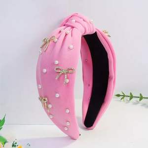 Diadema anudada color granate única con bordado floral de cuentas de campana, turbante de moda para mujer, accesorio para el cabello para fiestas - Product Image 3