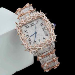 Montre de luxe unisexe en acier inoxydable plaqué or rose, avec mouvement à quartz analogique ETA, incrustée de moissanite, étanche 10 bars et date automatique - Product Image 2