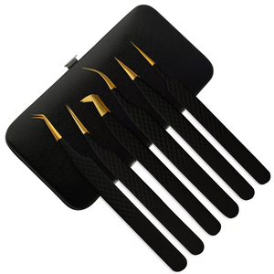 Juego de Pinzas Aplicadoras de Extensión de Pestañas Negras Personalizadas, Pinzas de Volumen con Punta Recta, Pinzas de Acero Inoxidable Personalizadas - Product Image 1