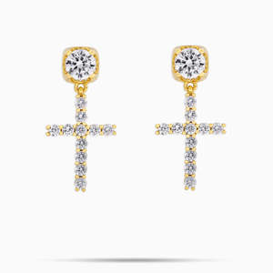 Pendientes de Aro Colgantes Religiosos de Plata de Ley 925 con Moissanita VVS Color D, Estilo Iced Out - Product Image 2