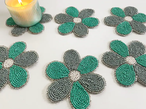 Floral <b>Beaded</b> Handmade Eco-Friendly Luxury <b>Coasters</b> for Home Hotel & Restaurant Use by Whimsy Art Craft - Product Image 4