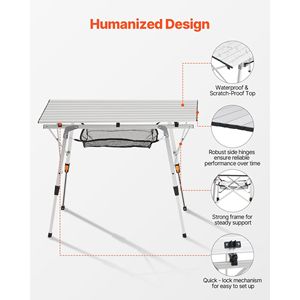 Tavolo da esterno pieghevole portatile in alluminio per campeggio e picnic con Design a strati in Mesh Roll-up - Product Image 6