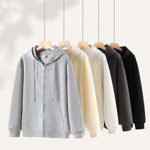 Manteau à capuche zippé imprimé numériquement, sweat à capuche uni en coton pour homme avec cordon de serrage, vente en gros - Product Image 5