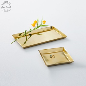 Set of 2 <b>Gold</b> Finished Metal <b>Serving</b> <b>Trays</b> Elegant Rectangular Design Perfect for Home Decor Gifting and Festive Use - Product Image 1