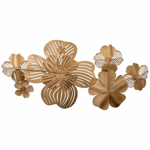 Décoration murale en métal doré, gris et blanc, motif floral contemporain, arrangement floral sculptural pour salon et chambre de luxe - Product Image 6