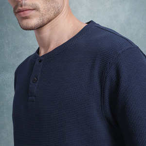 Cómoda camiseta de estilo informal de tela suave con cuello redondo de punto de gofres, camiseta de estilo informal de estilo de tela de gofres ajustada elástica - Product Image 6