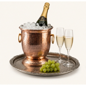 Seau à glace vintage en cuivre martelé avec poignées en anneau, refroidisseur à vin en acier inoxydable à double paroi pour bar à domicile et restaurant d'hôtel - Product Image 2