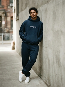 Ensemble de survêtement bleu marine pour homme, sweat à capuche et pantalon de survêtement oversize, streetwear, broderie personnalisée du logo, coton lourd - Product Image 6