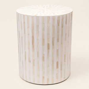 Branded Quality Handmade <b>White</b> Striped Bone Inlay <b>Bedside</b> <b>Table</b> Made of Wood for Decoration From India - Product Image 1
