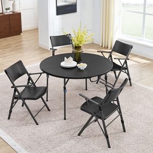 4 Ft Round <b>Folding</b> <b>Plastic</b> <b>Table</b> Indoor Outdoor HDPE Black - Product Image 2