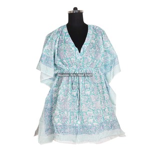 Vestido Kaftán 100% Algodón para Mujer, Estampado a Mano, KFCS062, Ligero, Informal, para Ocasiones Especiales, Vestido Corto - Product Image 1