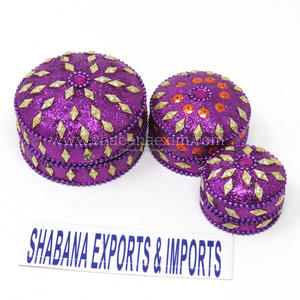 Luxury Decorative Round Trinket <b>Box</b> Set of 3pcs Indian Craft Jewelry Organizer for Wedding Party Favor Guest <b>Gifts</b> <b>Cheap</b> Price - Product Image 3