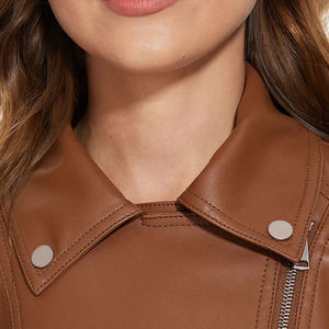 Women's Genuine Leather <b>Biker</b> <b>Jacket</b> (3 Colors) with Zip Pockets Windproof Regular Length Winter Season Finished - Product Image 3