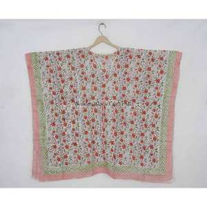 Elegante Caftán Informal de Algodón, Ligero, Transpirable, Hecho a Mano, con Estampado Floral, Estilo Boho, Reversible, Cuello en V, con Cordón Ajustable - Product Image 2