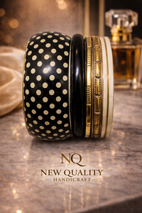Fashion Women <b>Bangle</b> <b>Set</b> – Black & Gold Resin Bracelets with Stone Work, Party Wear Jewelry Supplier - Product Image 6