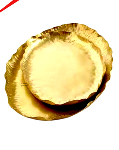 New Design <b>Round</b> Shape Stainless Steel High end Gold Finished Big Hammered Design Platter <b>For</b> Royal Event - Product Image 2