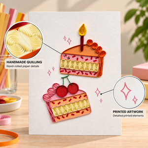 Carte de vœux artisanale de haute qualité en quilling, thème gâteau et cerises, pour anniversaire, papeterie cadeau, fabricant - Product Image 4