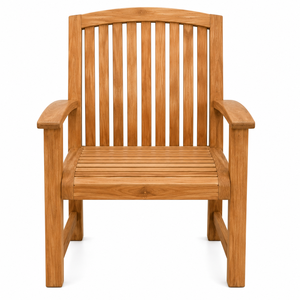 Chaise de jardin extérieure en teck massif, design contemporain, écologique, imperméable, durable, avec dossier à lattes verticales et larges accoudoirs - Product Image 1