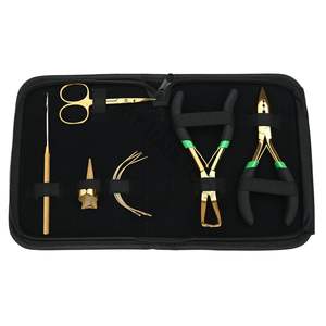 Kit Profesional de Pinzas para Extensiones de Cabello de Acero Inoxidable Negro con Mini Tijeras, Agujas Curvas y Herramienta de Gancho para Uso en Salón - Product Image 1