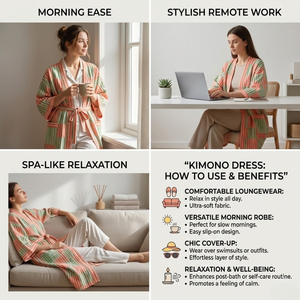 Kimono de Algodón con Rayas Tejidas a Mano de Lujo |   Bata de dormir para mujer con cuello en V y ribetes en contraste |   Bata Sostenible de Manga Larga con Bolsillos - Product Image 6