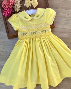 Vestido Amarillo para Niñas con Bordado Floral a Mano, Manga Corta, Elegante, Informal y de Fiesta - Product Image 2
