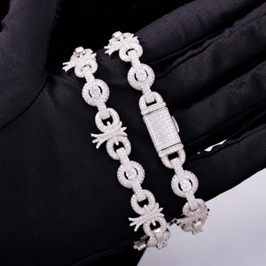 <b>Mens</b> 925 Silver Lab Grown Diamond Round Floral <b>Link</b> <b>Bracelet</b> Luxury Designer Iced Tennis Style Statement Jewellery - Product Image 6