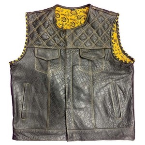 Chaleco de Motociclista de Cuero Acolchado Estilo Caza con Grabado de Cocodrilo para Hombre, Chaleco de Motociclista con Espacio Oculto para Portación de Armas - Product Image 1