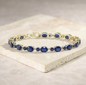 Oval Cut Lab Grown Blue Sapphire Stone Charm <b>Bracelet</b> in 925 Sterling Silver Gold Plated Elegant Luxury Handmade Jewelry - Product Image 3