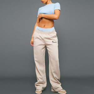 Pantalon de survêtement en coton épais pour femme OEM ODM – Coupe droite ample à double taille, personnalisable et vierge - Product Image 4