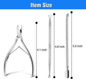 Cortacutículas y Empujador de Cutículas, Juego de Herramientas de Manicura de 3 Piezas, Acero Inoxidable, Kit de Cuidado de Uñas Desechable, ANAAIF ENTERPRISES - Product Image 2