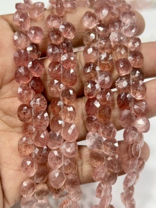 Perles facettées en forme de cœur en quartz rose naturel AAA, 6-7 mm environ. Perles de bijoux en pierres précieuses brutes de 8 pouces - Product Image 2