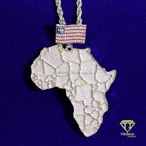 Designer Africa <b>Map</b> Pendant Necklace in 925 Sterling Silver with Hand Set Moissanite Diamonds Streetwear Jewelry - Product Image 3