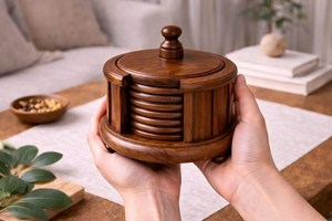 Solid Walnut Wood Coasters Natural Wooden Tea <b>Mats</b> Square Cup Pads with Holder Minimalist <b>Table</b> Protection Wood Anniversary - Product Image 4