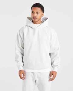 Sweat-shirt à capuche blanc pour homme, coupe classique, couleur unie, tricoté, 100% coton, tissu FRENCH TERRY, vêtements d'automne - Product Image 1