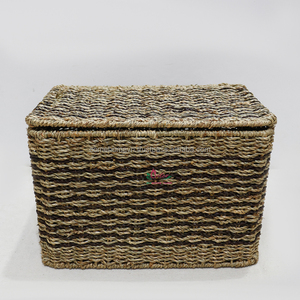 Cesta de algas marinas rectangular hecha a mano con tapa, artesanía tradicional vietnamita para decoración y almacenamiento del hogar - Product Image 5