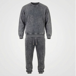 Unique Trendy Acid Wash Sweat Suit <b>Set</b> Wholesale Screen Printing <b>Embroidery</b> Design Plus Size Tracksuit OEM Sportswear - Product Image 1