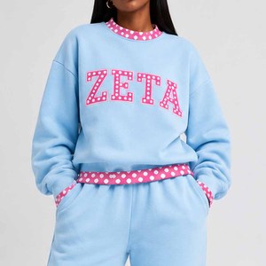 Zeta Manufacturer Cotton Fleece <b>Mock</b> <b>Neck</b> Sweatshirt Women Men Ladies Unisex Gingham Patch Polka Dot Chenille Embroidery - Product Image 1