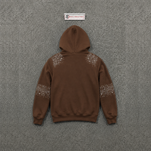 เสื้อฮู้ดซิปผู้ชายสีน้ำตาลประดับเพชรเทียม สไตล์สตรีทแวร์ ทรงโอเวอร์ไซส์ แต่งเพชรเทียมที่ไหล่และแขน ทรงปกติ สวมใส่สบาย ลดราคาสุดพิเศษ - Product Image 6