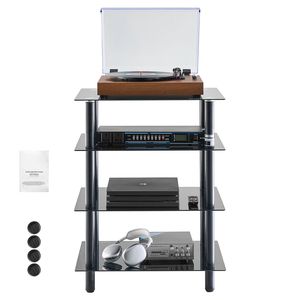 Mobiletto Porta TV a 4 Ripiani con Ripiani in Vetro Temperato Rinforzato per DVD/Decoder/Console di Gioco, Supporto Audio/Video Migliorato - Product Image 1